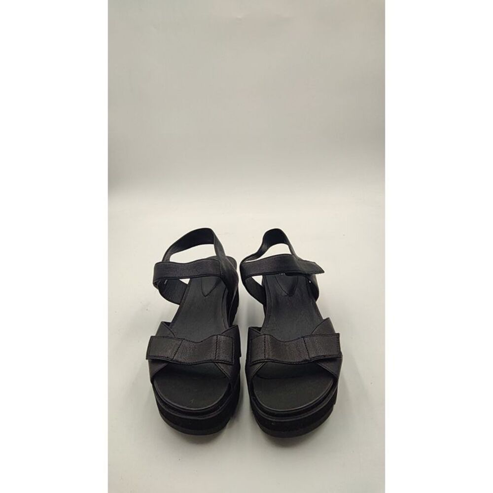 NWOT Eileen Fisher Women's Calo Tumbled Leather Wedge Sandal Black Shoes 8